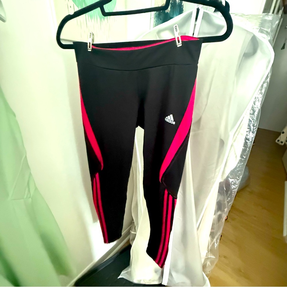 Adidas Response Leggings in Black with Pink Stripes